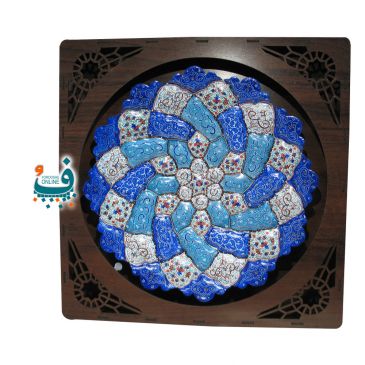 بشقاب مسی با قاب چوبی و مینا کاری  (کد113)