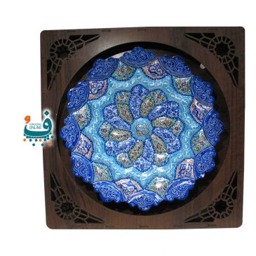 بشقاب مسی با قاب چوبی و مینا کاری (کد 114)